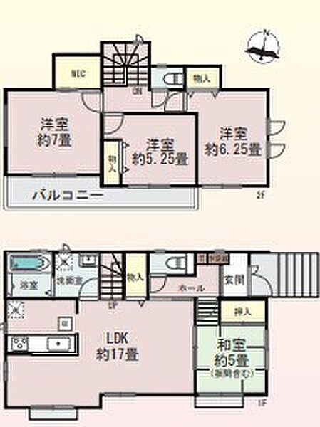 ２号棟間取り図
リビング階段で家族との会話が弾む間取り♪
5帖の和室はキッズスペースとしても最適です。