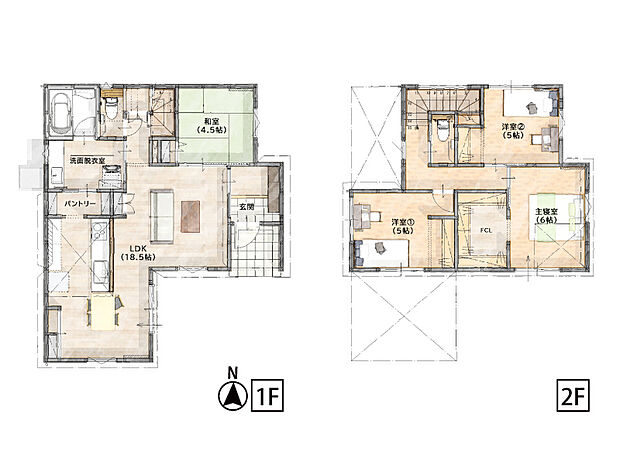 『こだわりの4LDK』
18帖の広いリビングでゆとりある空間。1階に和室があり子育てや客間としても利用可能。
随所にある収納や雨の日でも明るい室内。角地でも人目を気にせず過ごせます。