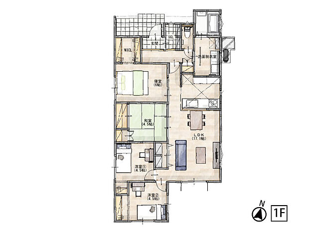 【4LDK】◆スポーツや外の作業で汚れてもLDKを通らず浴室まで移動ができるのでお部屋の中を汚さない清潔動線になっています♪
◆ホールやリビング、各部屋に収納スペースがあるので収納場所に困りません◎