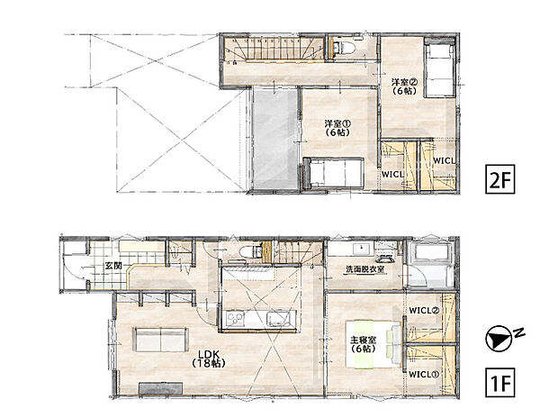 【3LDK】18帖の広々LDKと充実の収納が魅力の間取り☆家事動線に優れた洗面脱衣室や、全居室にあるウォークインクローゼットで暮らしやすさ抜群です!