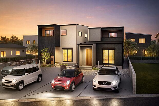 【【外観】】シンプルな直線美が際立つ、飽きのこない外観デザイン。落ち着いた色合いと植栽が調和し、長く愛せる住まいを演出します。