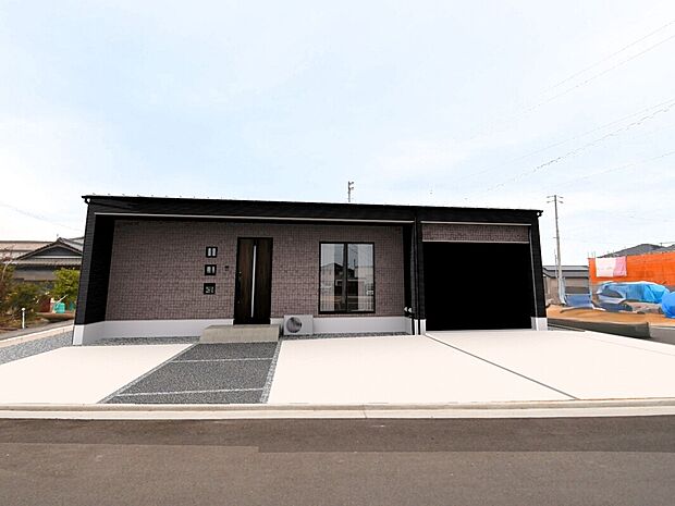 インナーガレージ付で4台駐車可能!間取りは3LDKとプライベートスペースをしっかり確保しつつ、楽しい家族団らんもできる広々21帖のLDKがある住まいです♪※施工事例です。実物とは異なります。