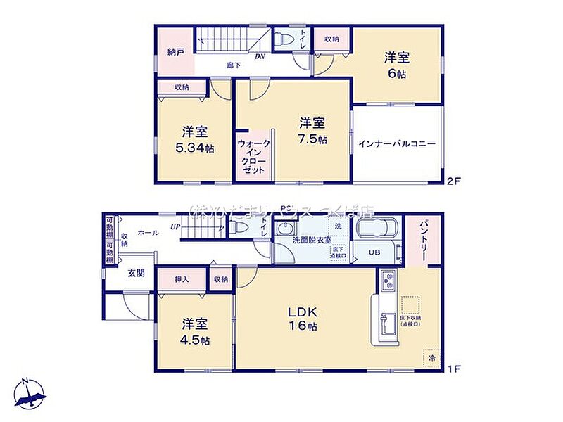 (1号棟)間取り図
4LDK、2階の寝室は7帖で広々と使えます！