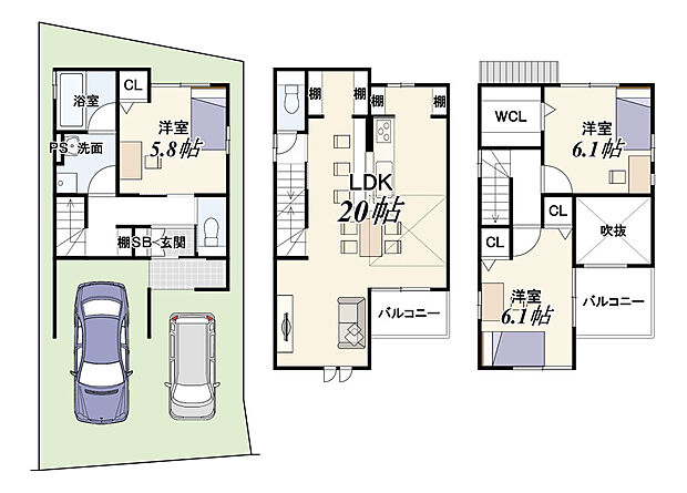 建物面積100.48m2、2LDK＋S