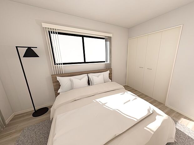 【【1号地:完成イメージパース】】■各居室にクローゼットを設けました。お洋服だけでなく、生活雑貨や日用品などたっぷり収納可能です♪