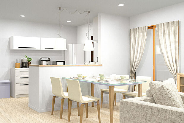 【【完成イメージパース(Cプラン)】】■コンパクトにまとまった間取りながら、18帖のリビングは家族がのびのび過ごせる広さ。スムーズな動線で日々の家事や子育ても快適に。