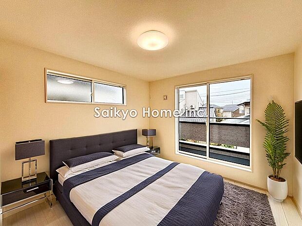 【洋室】各居室、十分な広さのになっておりますので、子供部屋やご主人様の書斎、優雅に洋服収納庫にもお使いいただけますね。※家具等はCG加工しております。