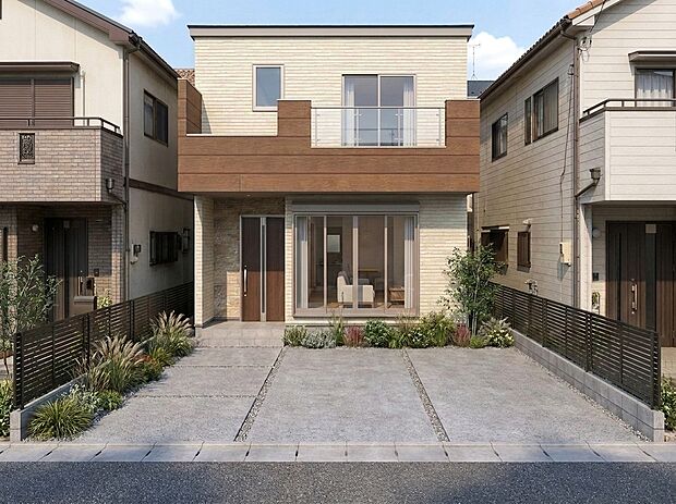 【2号地イメージパース】
CGのため、外装材の割付・外構・付帯設備等は実際のプランと異なりますのでご了承ください。CGイメージは実際の外装材の色柄と異なる場合がございますので現物サンプルでご確認下さい
