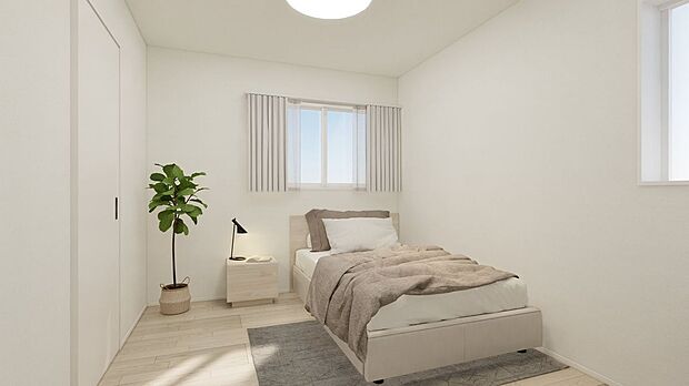 【完成予想図（内観）】■1号地洋室1（パース）2階の洋室は約5.5帖あります。窓が高い位置に設置してあるため家具の配置の自由度が高いお部屋です。