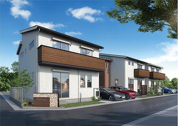 【街並みイメージパース】
1邸1邸のデザインの美しさとリゾートライクな街並み。外壁タイルはメンテナンス費用を抑えることができるハイスペック仕様。
※完成イメージパースのため実際と異なる場合がございます