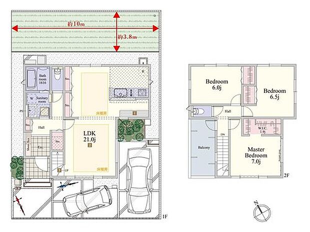 【3LDK】21.0帖の広々したLDKが魅力なプラン！
約38m2の庭は市川市の一戸建てにおいて希少価値が高いです。