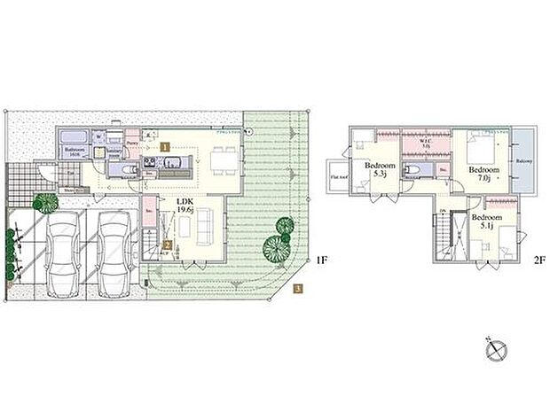 【3LDK】陽あたり良好な南東角地の住まい。19.6帖の広々したLDKには、キッチンからパントリー・サニタリールームへスムーズな行き来を可能とした家事ラク動線を採用。