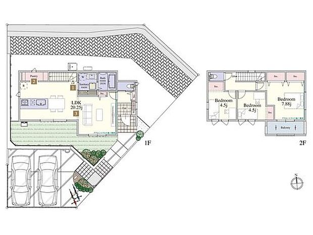 【3LDK】・20.25帖の広々したLDK
・パントリーや居室クローゼットなど収納スペースが充実
・全居室が南向きで陽あたり良好な明るい住まい