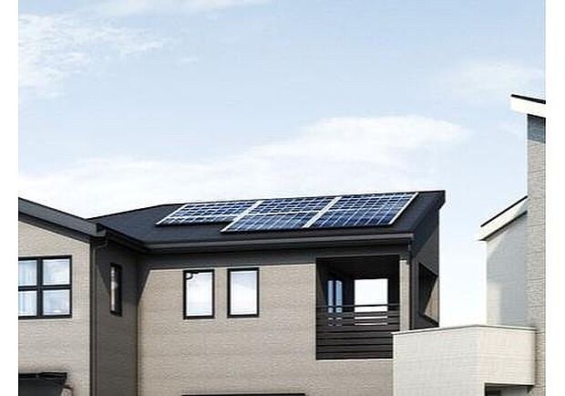 【太陽光発電システムイメージ】
屋根には3.52～5.72kWの太陽光発電パネルが設置されます。
※画像はイメージパースのため実際と異なる場合がございます