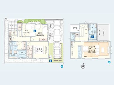 2階LDKの住まい。
広々したランドリールームが家事効率を高めます。
2ドアワンルームは家族の状況や変化に応じて、壁で仕切ることができる居室です。 