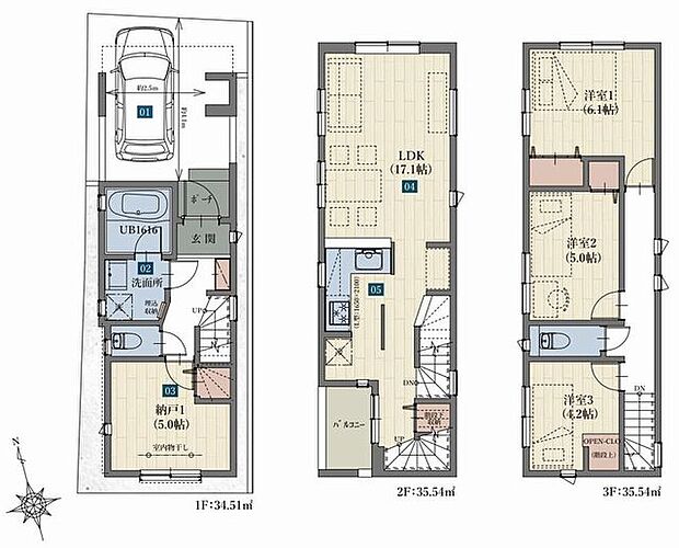 Ａ号棟間取図　３ＬＤＫ+Ｓ+カースペース