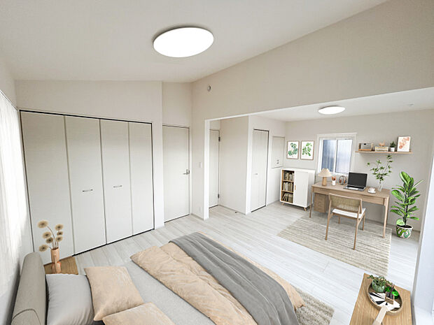 【（1）号棟洋室イメージ】実際の室内写真に家具等を配置したCG画像です。家具付き販売ではございません。　