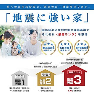 全戸　耐震等級3取得！地震に強い家！
