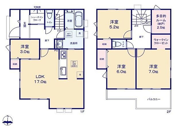 (1号棟)、4LDK+S、土地面積121.18m2、建物面積101.84m2