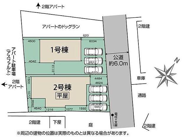 敷地６０坪超え！南庭付き全２棟♪カースペースはゆとりの３台駐車可能。駐輪場として、来客時や将来お子様も車を持たれた時など何かと重宝します。物置スペースとしてのご活用も◎♪