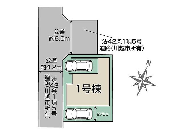 東武東上線「新河岸」駅徒歩１１分！開放的な角地です。カースペース２台分♪強烈な日差しや、雨風、ホコリなどから大切な車を守るビルトインガレージ完備！