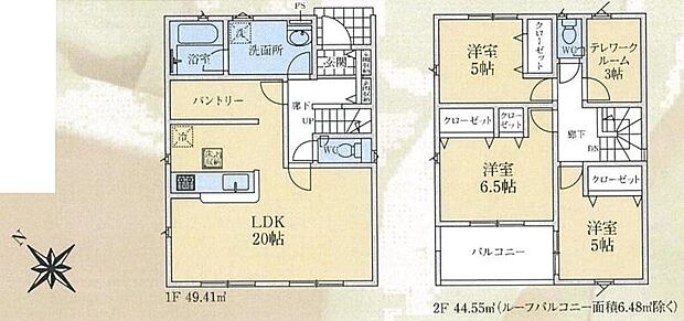 (２号棟)、3LDK+S、土地面積130.74m2、建物面積93.96m2