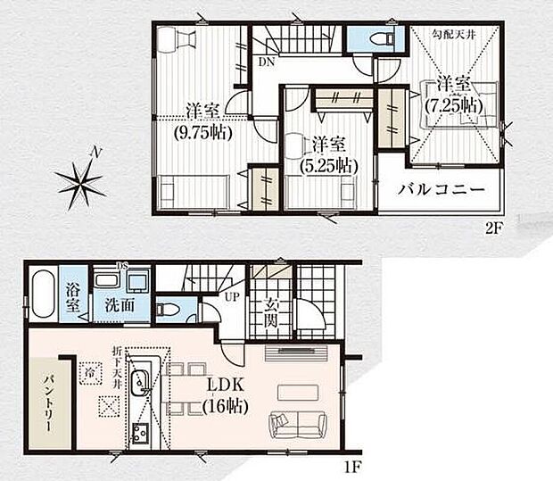 (1号棟)、3LDK、土地面積100.92m2、建物面積96.26m2