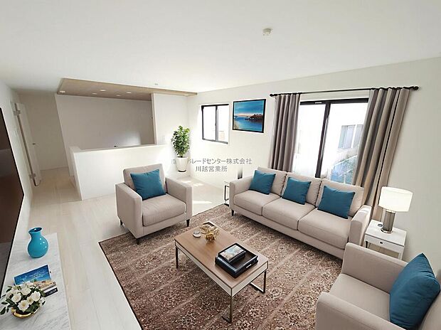 【リビング】広々としたLDKに、自分好みのインテリアでレイアウト。季節ごとに模様替えなども、楽しみの一つとなりそうです。※家具をCGで加工しています。家具付き販売ではございません。
