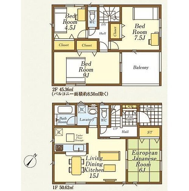 【4LDK】カウンター付きシステムキッチンを配した15帖LDK♪水回り集中設計で毎日の家事も捗ります!主寝室はゆとりの9帖♪大型ベッドを置いても余裕の広さで快適にお過ごしいただけます。