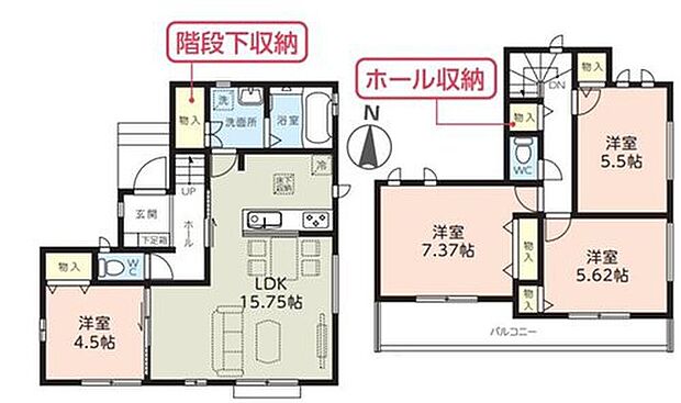 【4LDK】リビングに隣接する洋室を開放すると20帖超えの大空間に!リビングの延長として広くお使いいただけます。キッズコーナーやお昼寝コーナーにも最適♪全居室収納完備!