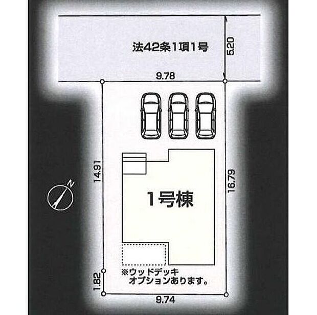 【全体区画図】敷地４９坪超えのゆとりあるお住まい♪カースペースは３台駐車可能。駐輪場として、来客時や将来お子様も車を持たれた時など何かと重宝します。物置スペースとしてのご活用も◎♪