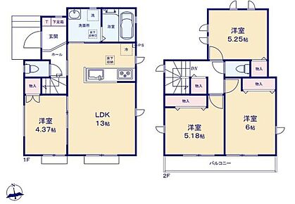 対面式システムキッチンを配した１３帖LDKに隣接する洋室を開放すると１７帖超えの対空間に！水回り集中設計で毎日の家事も捗ります♪全居室収納完備♪ 