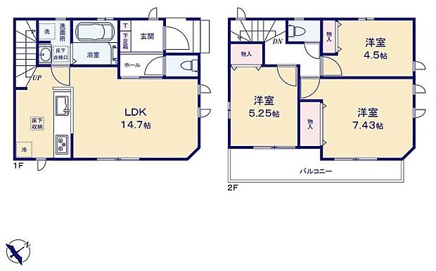 【3LDK】ご家族との自然なコミュニケーションが生まれるリビングイン階段を採用！暖かい光が降り注ぐ、温もりあふれるお住まいです♪水回り集中設計で毎日の家事もスムーズです！