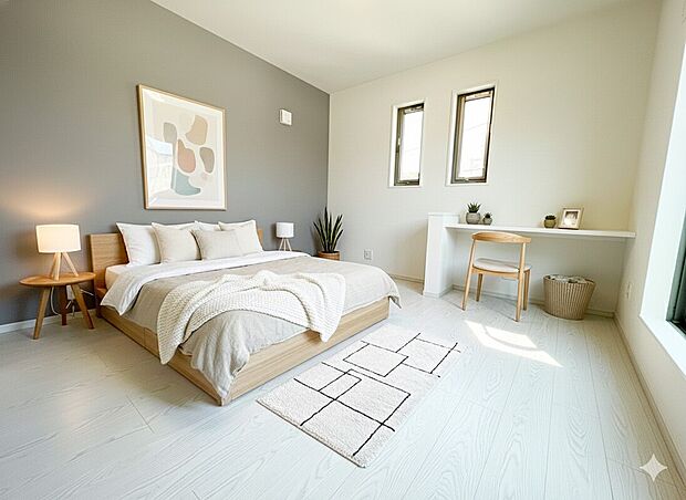 【1号棟　リビング以外の居室】2階洋室6.6帖のお部屋にはスタディーカウンター付き。