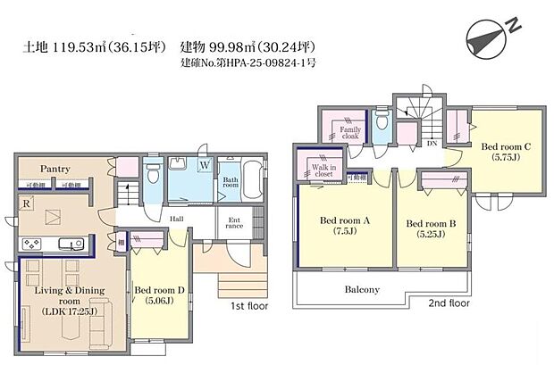 (1号棟)、価格4390万円、4LDK、土地面積119.53m2、建物面積99.98m2