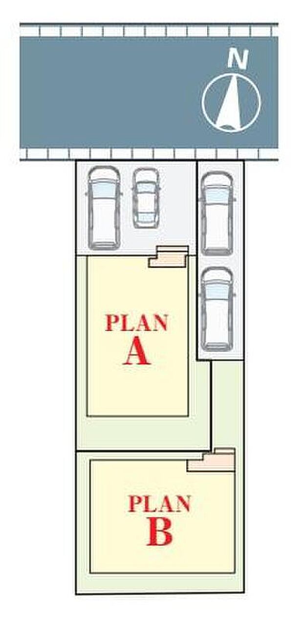 ≪全体区画図≫
北側は幅員8m、、車庫入れが苦手な方でも余裕をもって安心して入れられます。