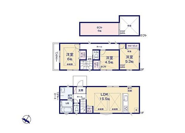 【3LDK】ロフト付きの３LDK☆ロフトのあるお部屋は天井が高く、開放感がございます。お子さまのお部屋にも良いですね♪全居室南東向きの明るく開放的な間取りです♪