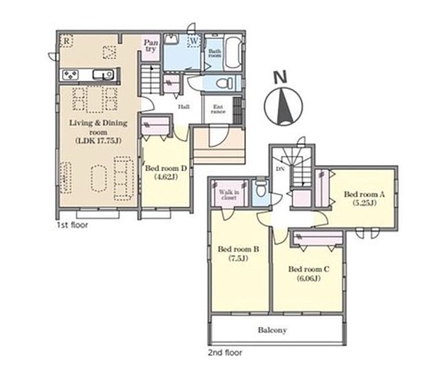 【4LDK】●全室南向きの明るく心地よいお住まいです☆
●急な来客にも対応しやすい1階居室！リビングを通さず向かい入れられます♪
●2部屋から行き来できるワイドバルコニーは大きな布団も快適に干せて便利♪