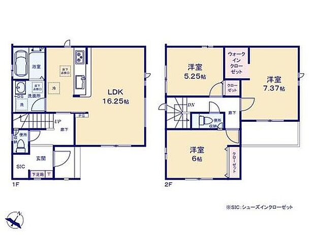 【3LDK】水回りを集約することで家事導線が快適！時短にも繋がります♪
ベビーカーや外遊びのおもちゃなどもサッと出し入れしやすいSICで玄関がスッキリ♪
主寝室にはWICを完備！空間をより広く使えます♪