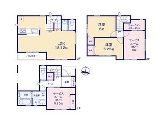 【2LDK+2S】道路からのプライバシーを確保しやすい「2階リビング」を採用。
窓付きの納戸を2カ所設置しました！収納＆窓付きなので、居室としても問題なくお使いいただけます♪