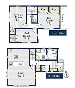広々15帖超のLDK！対面キッチンからはLDK全体を見渡せます♪
洋室を2階に集約し、プライバシーにも配慮した間取りプラン。
6.1帖の納戸は窓付きなので、居室としても問題なくお使いいただけます。 