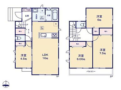◇お子様が小さいころは寝室、大きくなったら書斎など用途自在な1階の居室♪
◇水回り集中設計で家事導線がらくらく！時短にも繋がります♪
◇2階の居室は全室6帖以上！子供部屋にもゆとりが生まれます♪ 