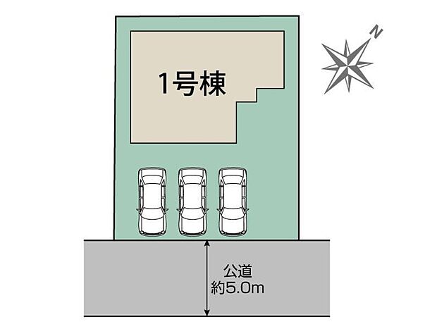 【全体区画図】カースペースは車種により3台分駐車可能です!
前道が約5.0mあるので、車庫入れが苦手な方でも安心して入れられます。家族分の自転車を駐輪したり、来客用の駐車スペースとしてもお使いいただけます♪