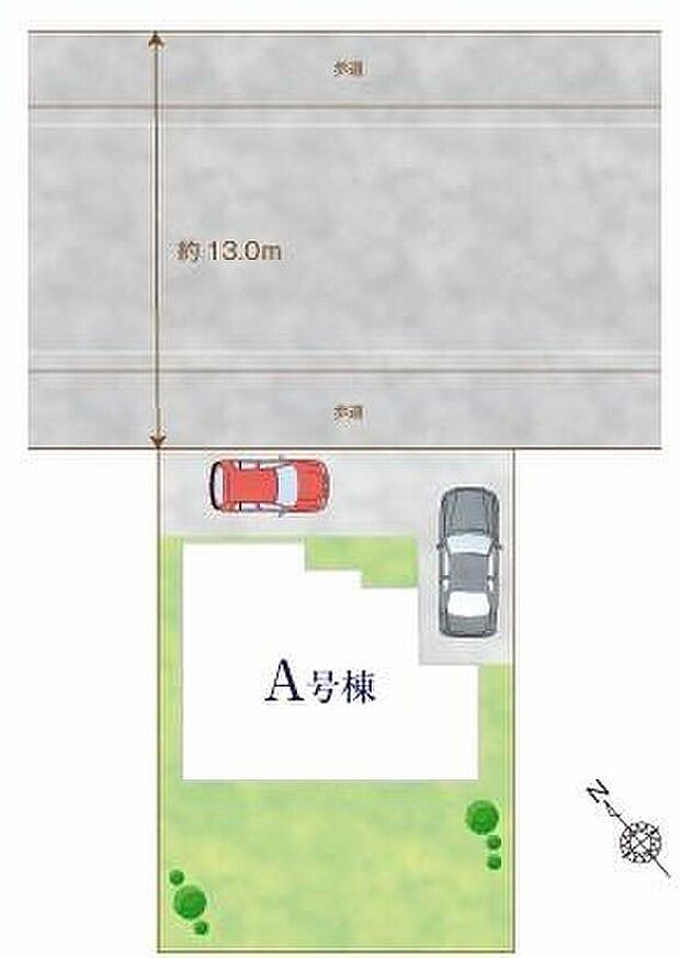 【全体区画図】前面道路は道路幅も広く、開放感たっぷり♪
車種により2台駐車可能なカースペース♪家族分の自転車を駐輪したり、来客用の駐車スペースとしてもお使いいただけます。