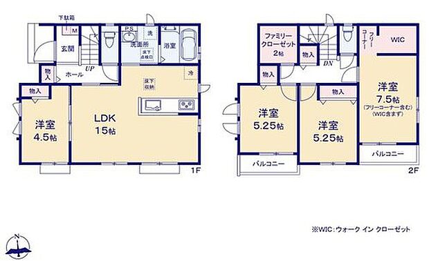 【4LDK】採光良好なリビングは、ご家族の憩いの空間。居心地の良い快適な安らぎの場所にもなりそうです♪
2階にはファミリークローゼットを完備!ご家族のお洋服もスッキリ収納できます◎