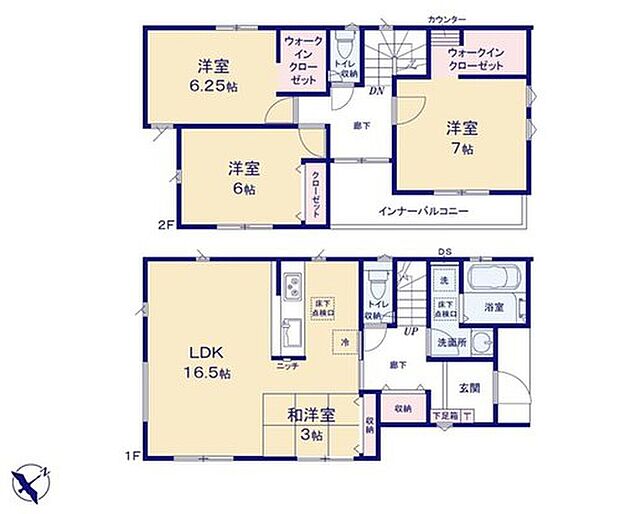 【3LDK】3帖の和洋室を配置した機能的な3LDKプラン♪リビングと一体的に使えるため、開放感のある住空間を演出します。
大容量収納ウォークインクローゼットを2カ所設置☆お部屋がスッキリ片付きます♪