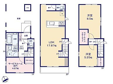 ☆道路からの視線が気にならない2階リビングの3階建て☆
WIC付きの主寝室は8.5帖♪衣類を吊るし収納で管理もラクラク◎
1階の納戸は収納はもちろん、お子様の成長に合わせて個室としても使えます。 