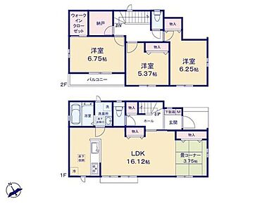 ◇LDKは広々16帖超☆隣にはほっと一息に最適なタタミコーナーを採用☆
◇居室を2階に集約し、プライバシーにも配慮♪全居室収納完備☆
◇ゆったり約6.75帖の主寝室にはWIC＆バルコニー付き◎ 