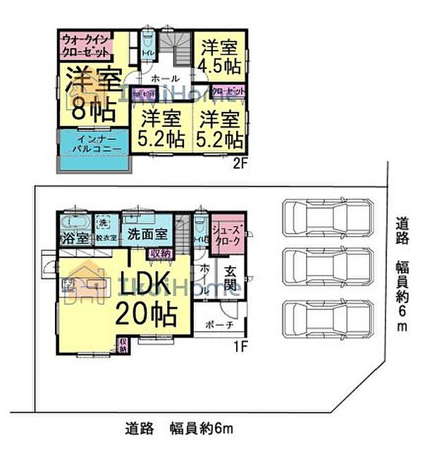 LDK約20帖!ガス温水式床暖房設置あり!2階4部屋洋室!WICあり収納豊富!