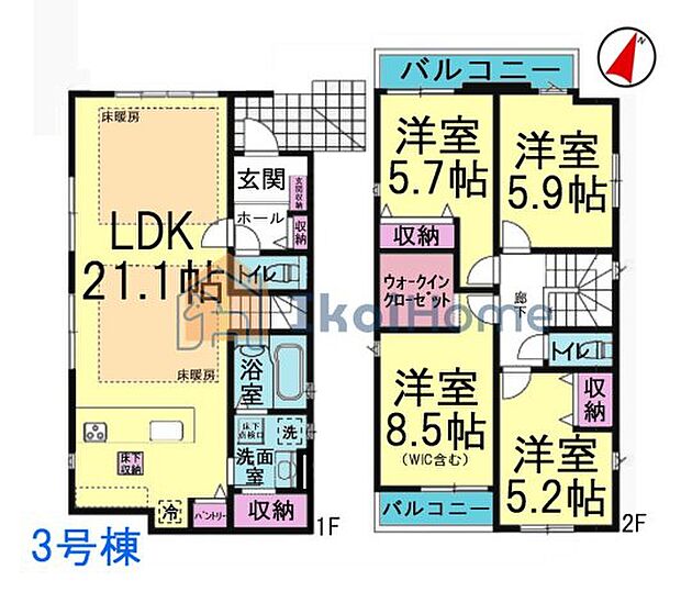 【ホームページに現地動画掲載中】●年中無休：当日予約可●LDK21.1帖で広々！床暖房有で快適です！